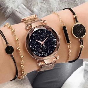 Starry Sky, Rhinestone & Marble: 5 PCS Women's Quartz Watch Set